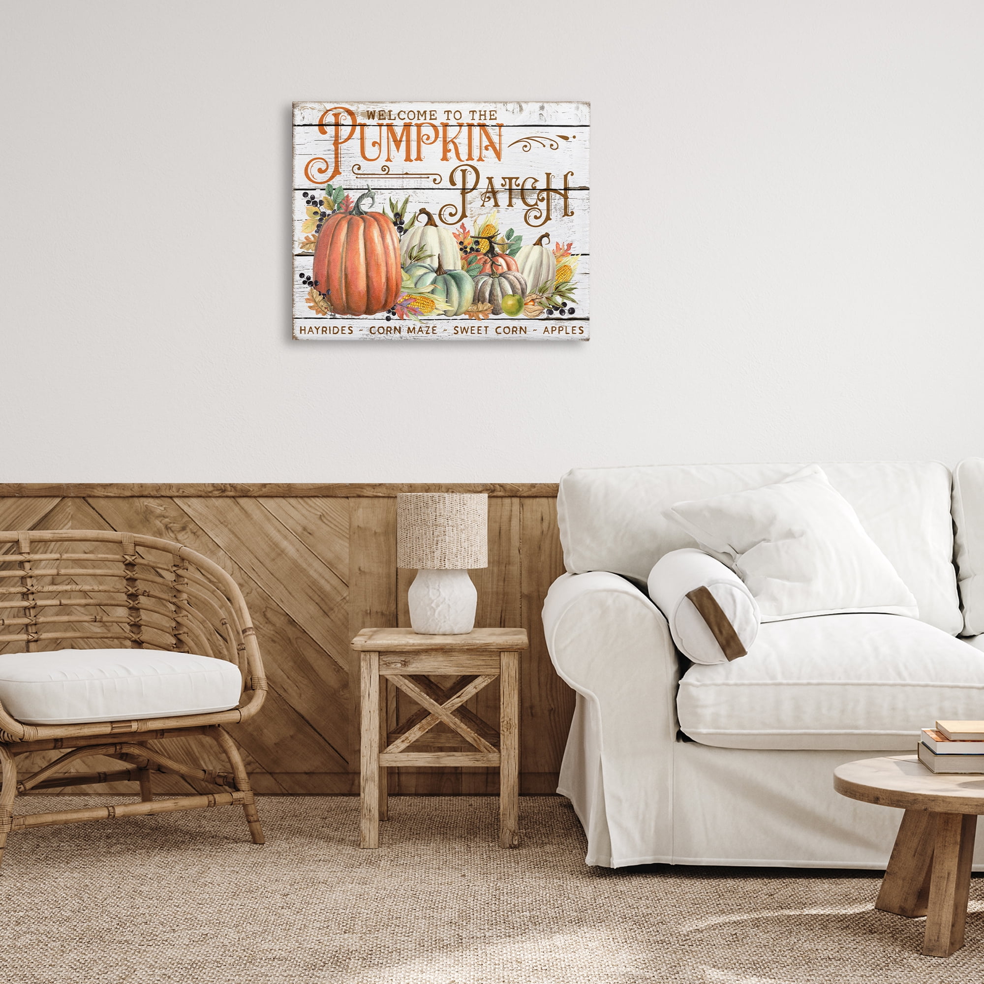 Stupell Industries Welcome Pumpkin Patch Holiday Painting Gallery Wrapped Canvas Art Prints Wall Art, 30 x 24