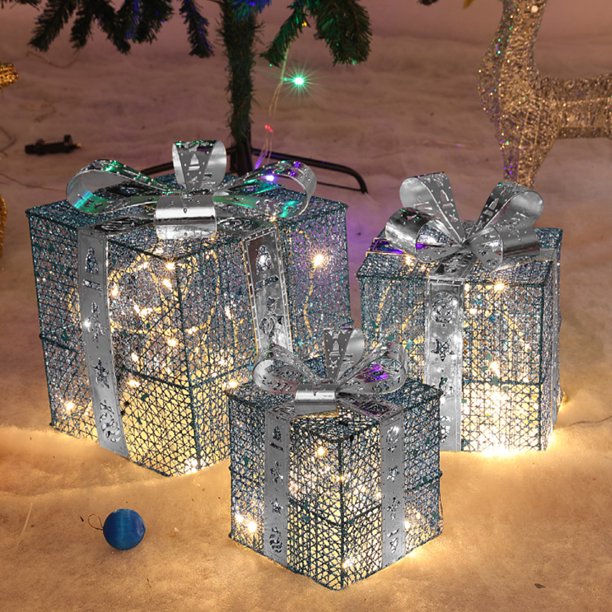 Cajas de regalo con adornos LED de Navidad, 3 uds., decoraciones para el hogar para fiestas de Navidad, decoraciones para patio, caja de regalo Wmkox8yii gf9969