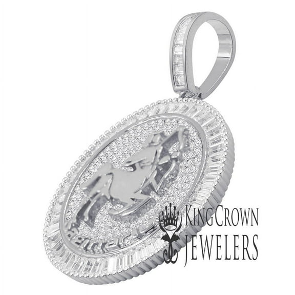 Exclusive Custom Piece Zodiac Sign Round Medallion White Gold Tone Sagittarius Archer Astrology Horoscope Unisex Pendent Charm 2''