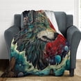 thumbnail image 4 of Colorful Lone Wolf Flannel Throw Blanket for Gifts for Women Men Girls Boys All Seasons, 4 of 7