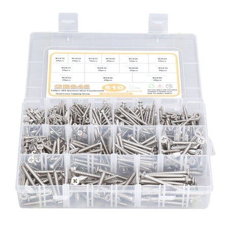 

510PCS M3 M4 M5 Cross Tapping Screw Assortment Kit 304 Stainless Steel Countersunk Screw Set