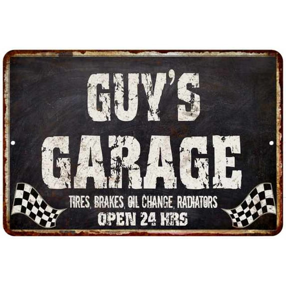 GUY'S Garage Black Grunge Sign 12 x 18 Matte Finish Metal 112180005009