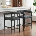 thumbnail image 3 of Modern Upholstered Bar Stools Set of 2, Boucle Fabric Counter Height Chairs with Metal Frame & Armrests - Kitchen Island Dining Chairs for Home & Cafe Use, Dark Grey, 3 of 9