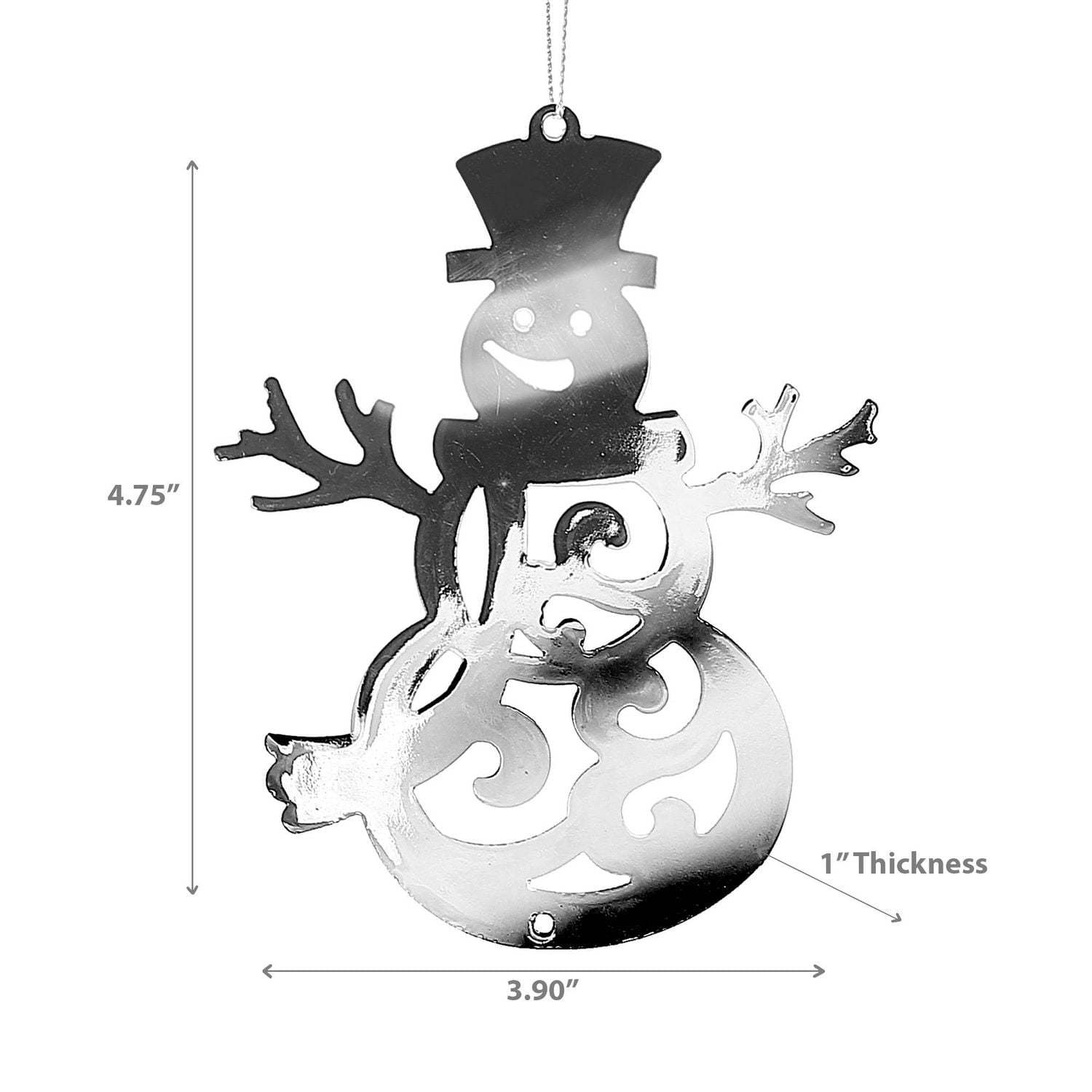 Christmas Flat Silver Metal Ornament Snowman - Set of 12