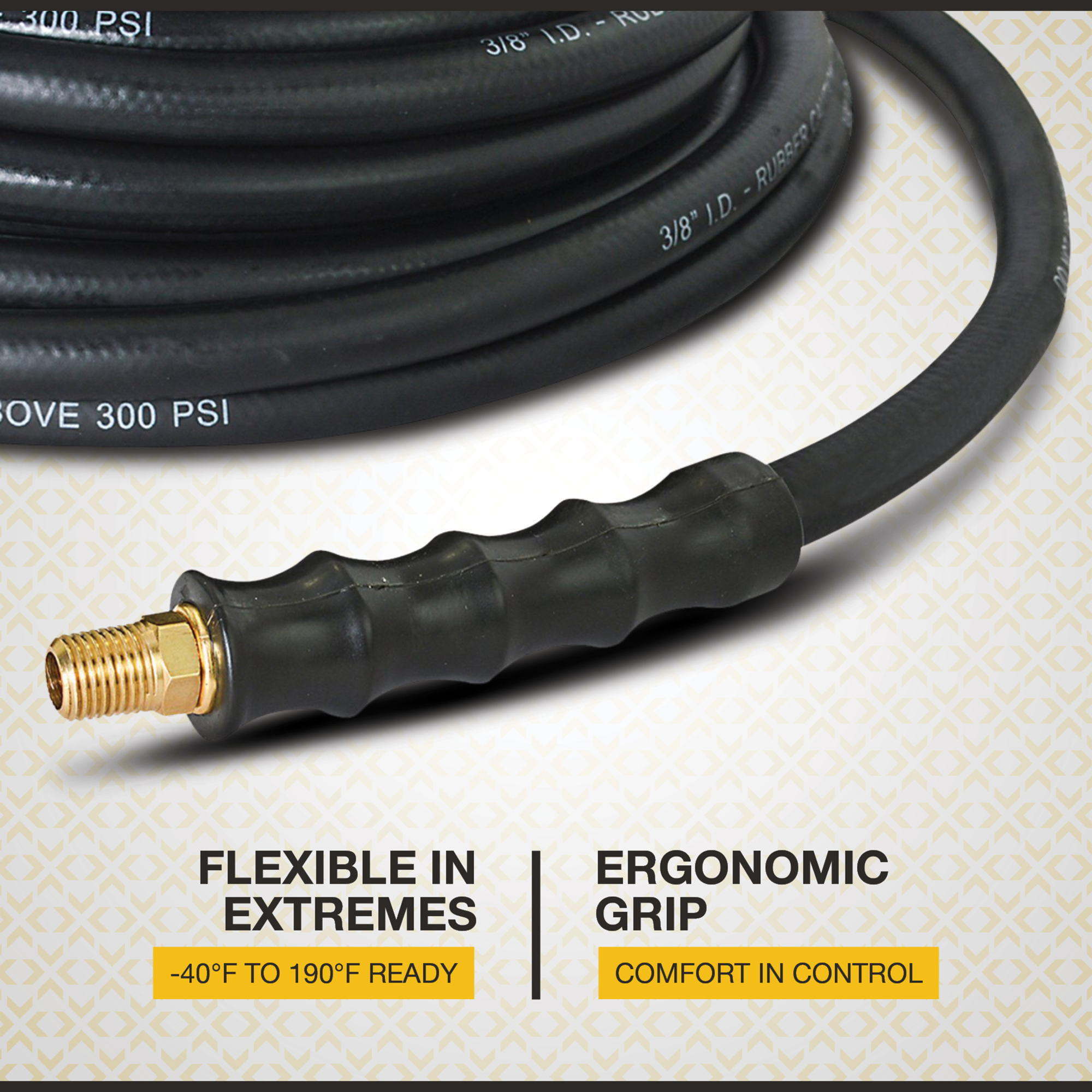 Klutch Rubber Air Hose, 3/8in. x 100ft., 300 PSI, Ozone-Resistant Cover