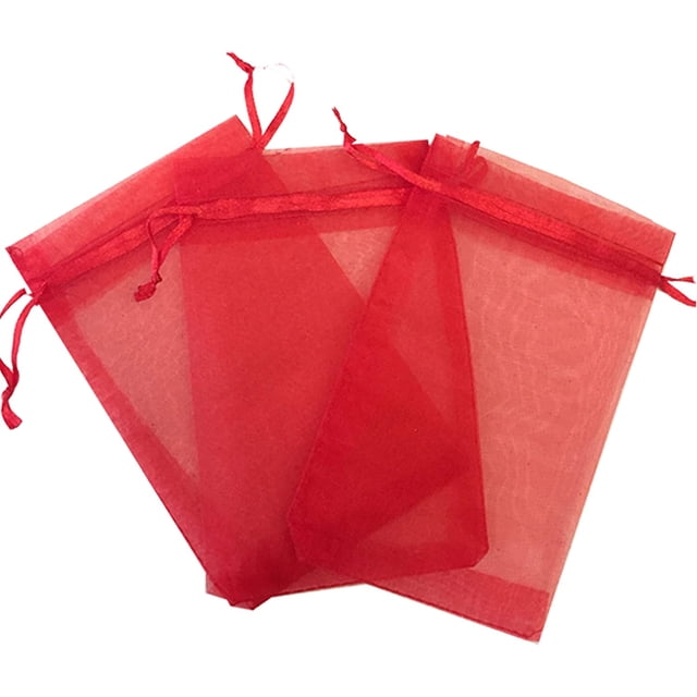 500 Sachets en Organza Transparents Rouges 4x6 à Cordon - Pochettes à Bijoux et Sacs-Cadeaux pour Cadeaux de Mariage -