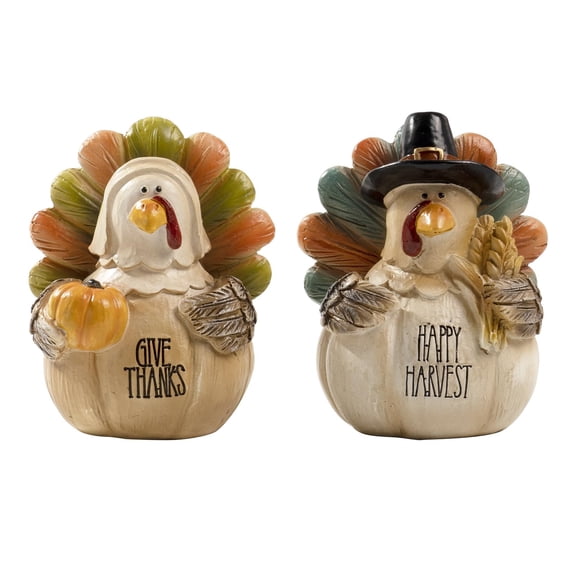 Thanksgiving Turkey Decor, Small Resin Turkey Figurines, Fall Harvest Thanks Giving Indoor Table Centerpieces Mantel Tiered Tray Shelf November Decorations for Home