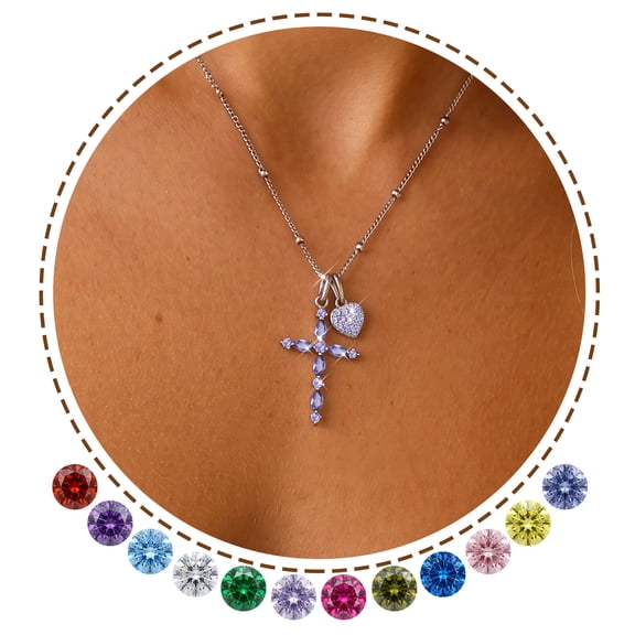Beautlace 925 Sterling Silver 3-Way Cross Necklace for Women,Detachable Heart and December Birthstone Cross Double Pendant Necklace,Anniversary Birthday Jewelry Gift for Her Mom Wife Girlfriend