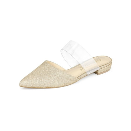 Image of Allegra K Women s Glitter Clear Strap Flat Mules Shoes