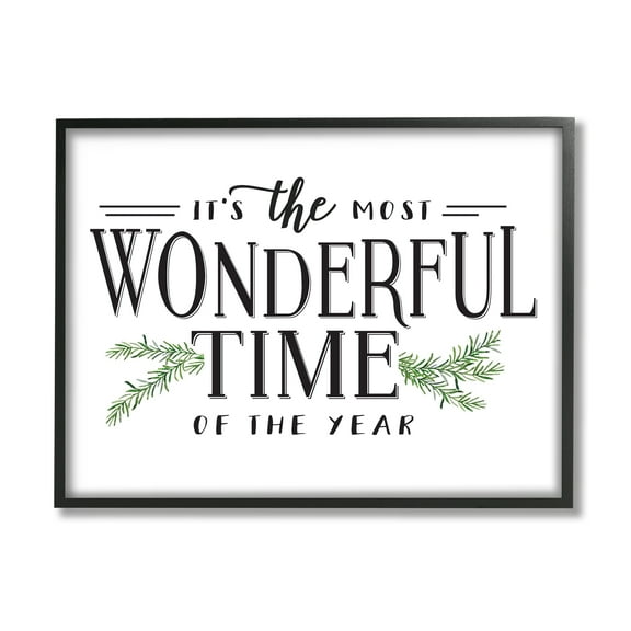 Stupell Industries Most Wonderful Time Christmas Holiday Word DesignFramed Wall Art By Artist Lettered and Lined