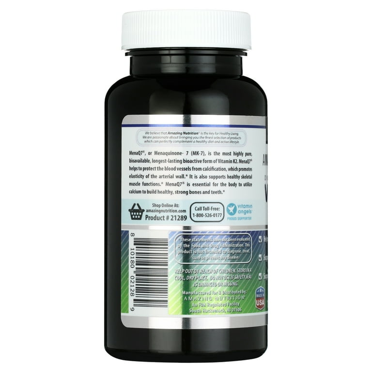 Amazing Formulas Vitamin K2 MenaQ7 100mcg Veggie Capsules for Bone