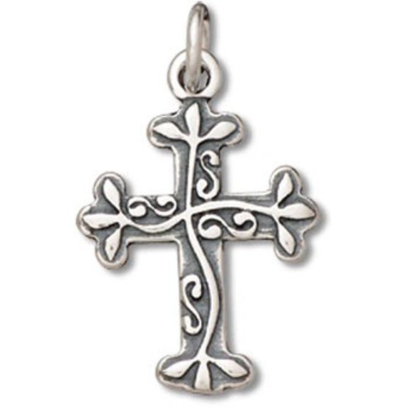Sterling Silver 16" .8mm Box Chain Vine Engraved Christian Cross Pendant Necklace