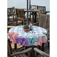 thumbnail image 2 of Outdoor Tablecloth with Umbrella Hole for Patio/Picnic/Party/Camping, Watercolor Coral Waterproof Table Cloth Round Cover Washable, Summer Ocean Marine Seaweed Shell Blue Plaid (Dia 54"), 2 of 8