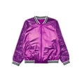 thumbnail image 5 of Miutii Girls Hip Hop Jazz Modern Dance Performance Costume Shiny Metallic Flight Jacket Zip Up Outerwear Purple 14, 5 of 7