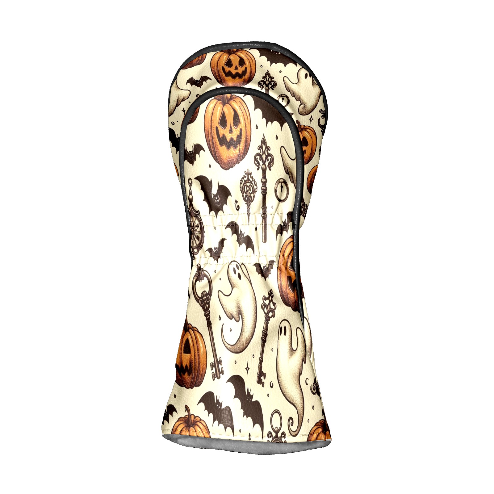 Golf Club Head Covers LightBrown Pumpkin Ghost Key for Driver and Fairway Woods, Premium PU Leather, Waterproof, Velvet Lining, Unisex Golf Gift