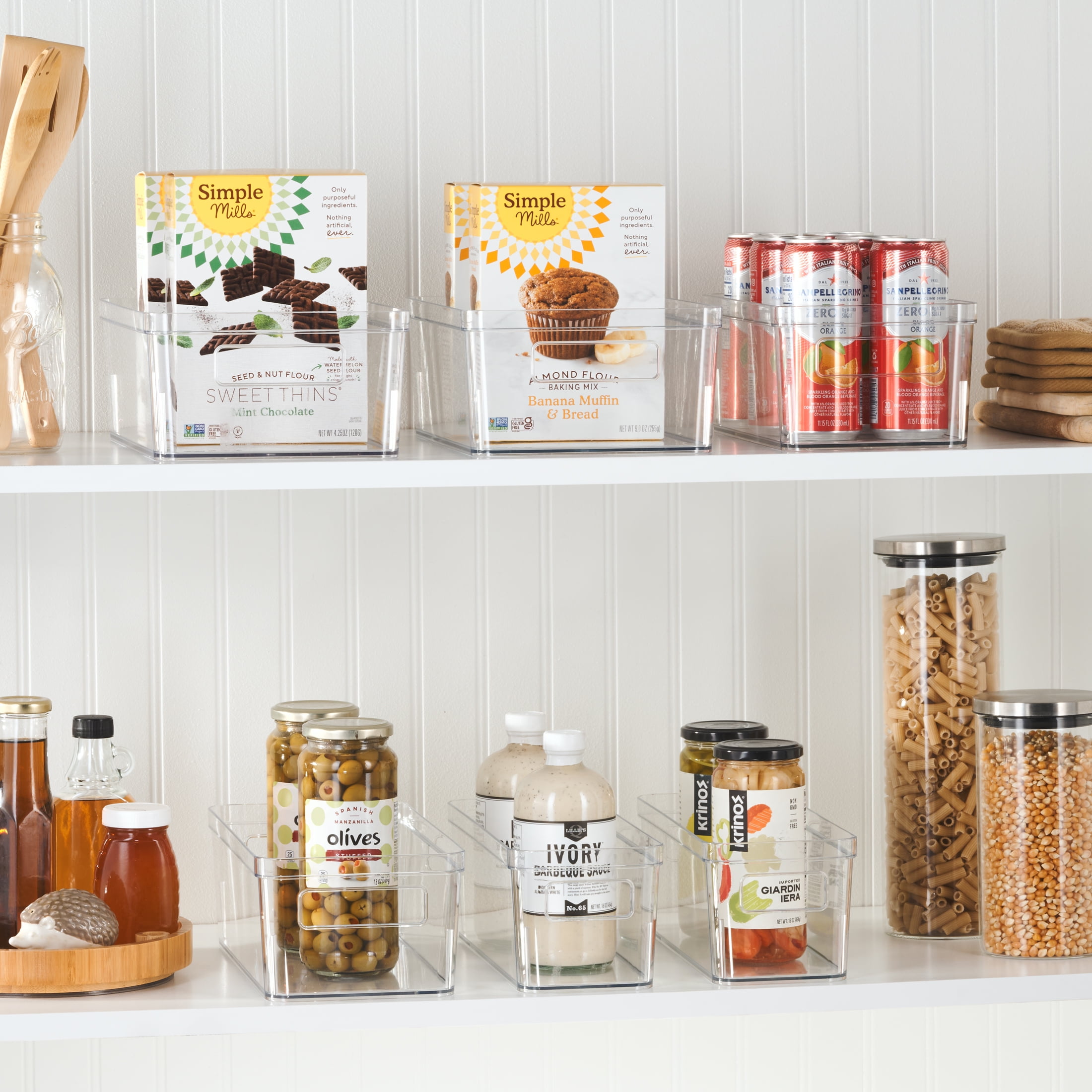 Mainstays 6-Piece Clear Plastic Refrigerator Organizer Bin Set for Kitchen, Pantry and Cabinet