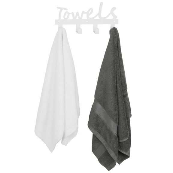 MyGift 4-Hook Towels Design White Metal Wall Mounted Hand Towel Rack