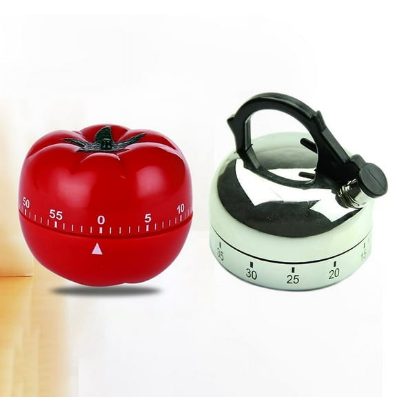2Pcs 60 Minute Counting Teapot/Tomato Shaped Kitchen Cooking Alarm Clock Mechanical