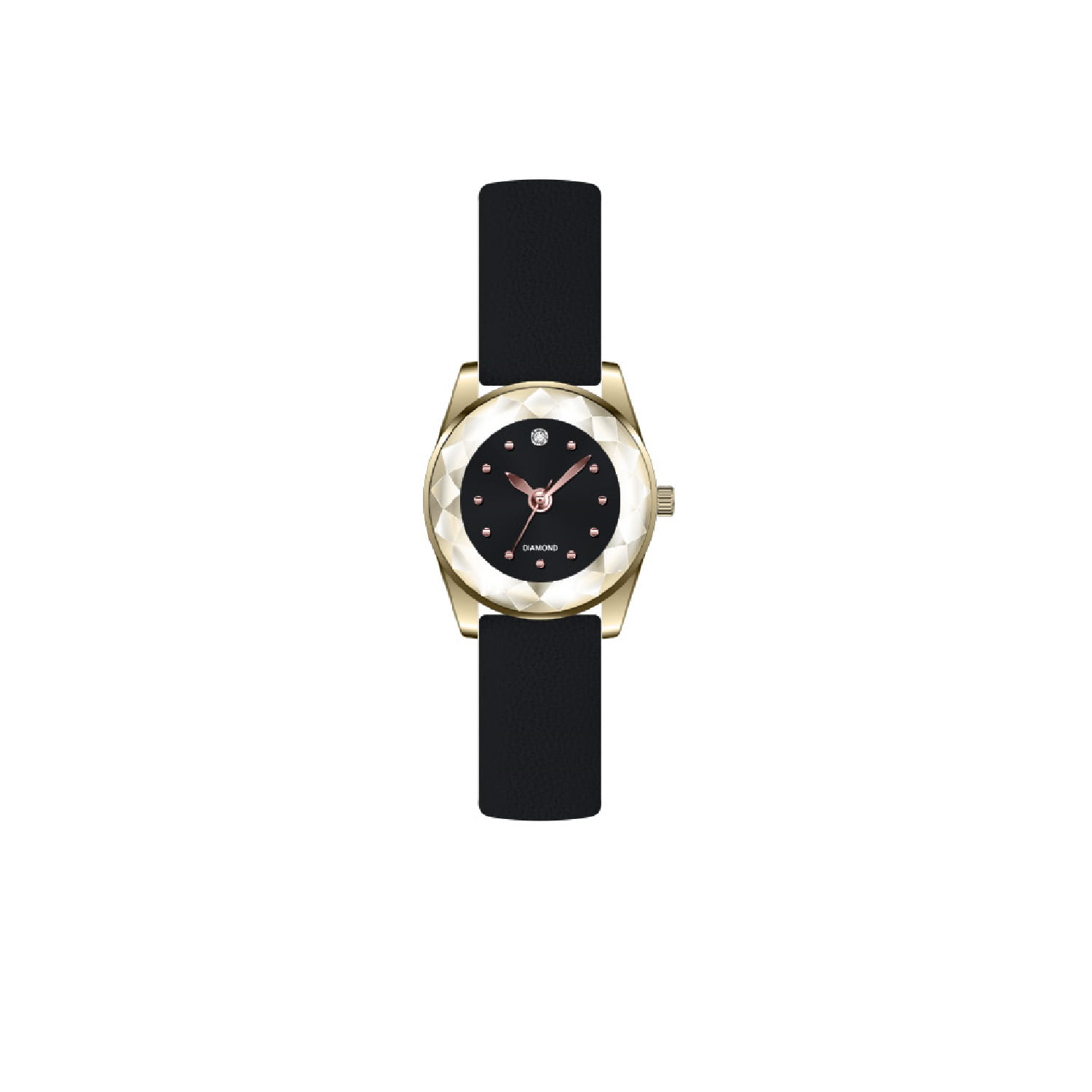 Time & Tru Women's Black/Gold Tone Analog Watch With PU Leather Strap