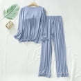 thumbnail image 4 of BLVB Womens Comfy Pajamas Set Long Sleeves Sleepwear Soft Pj Lounge Sets V Neck Nightwear with Chest Pad, 4 of 7