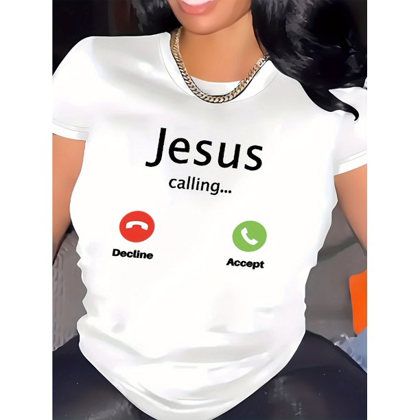 Medium Stretch Polyester Blend Women's Casual Jesus Calling Graphic T-Shirt with Crew Neck for All Season Comfort Wear