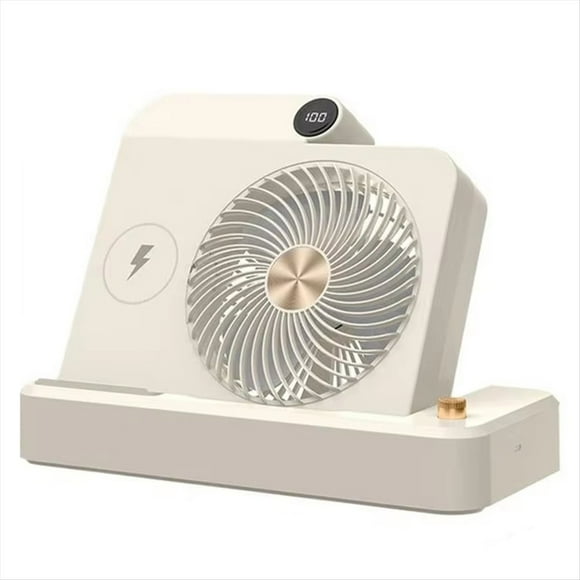 Ventilador de Escritorio con Base Angular, Cargador Inalámbrico, Ajuste de 100 Velocidades, Pantalla Digital y Dispositivo de Enfriamiento B
