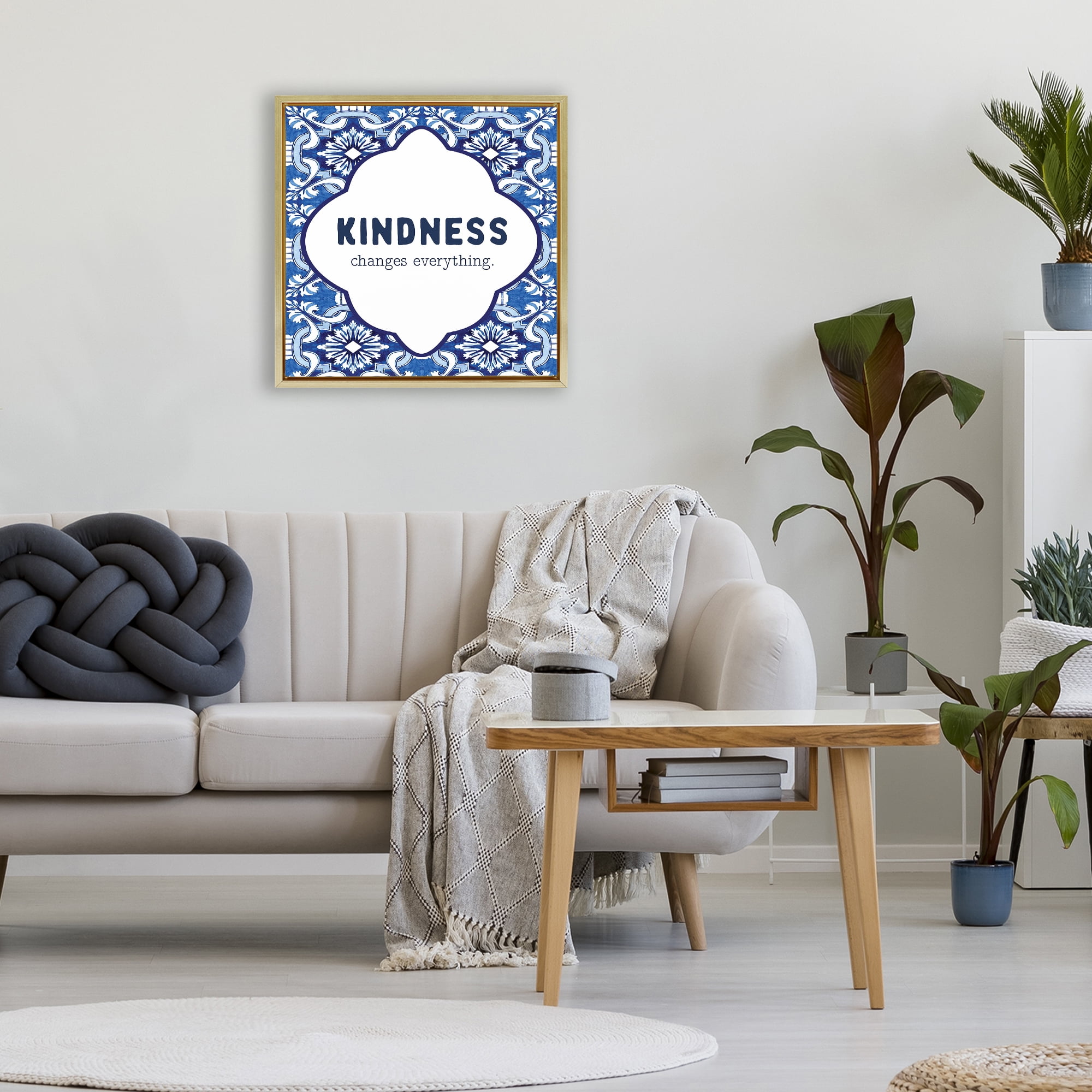 Patterned Kindness Changes Everything Gold Framed Floater Canvas Wall Art, design by Lettered and Lined
