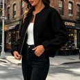 thumbnail image 5 of Women's Wool Blend Zip-Up Casual Jacket Ghalytn Round Neck Cropped Long Sleeve Loose Outerwear with Pockets, 5 of 8