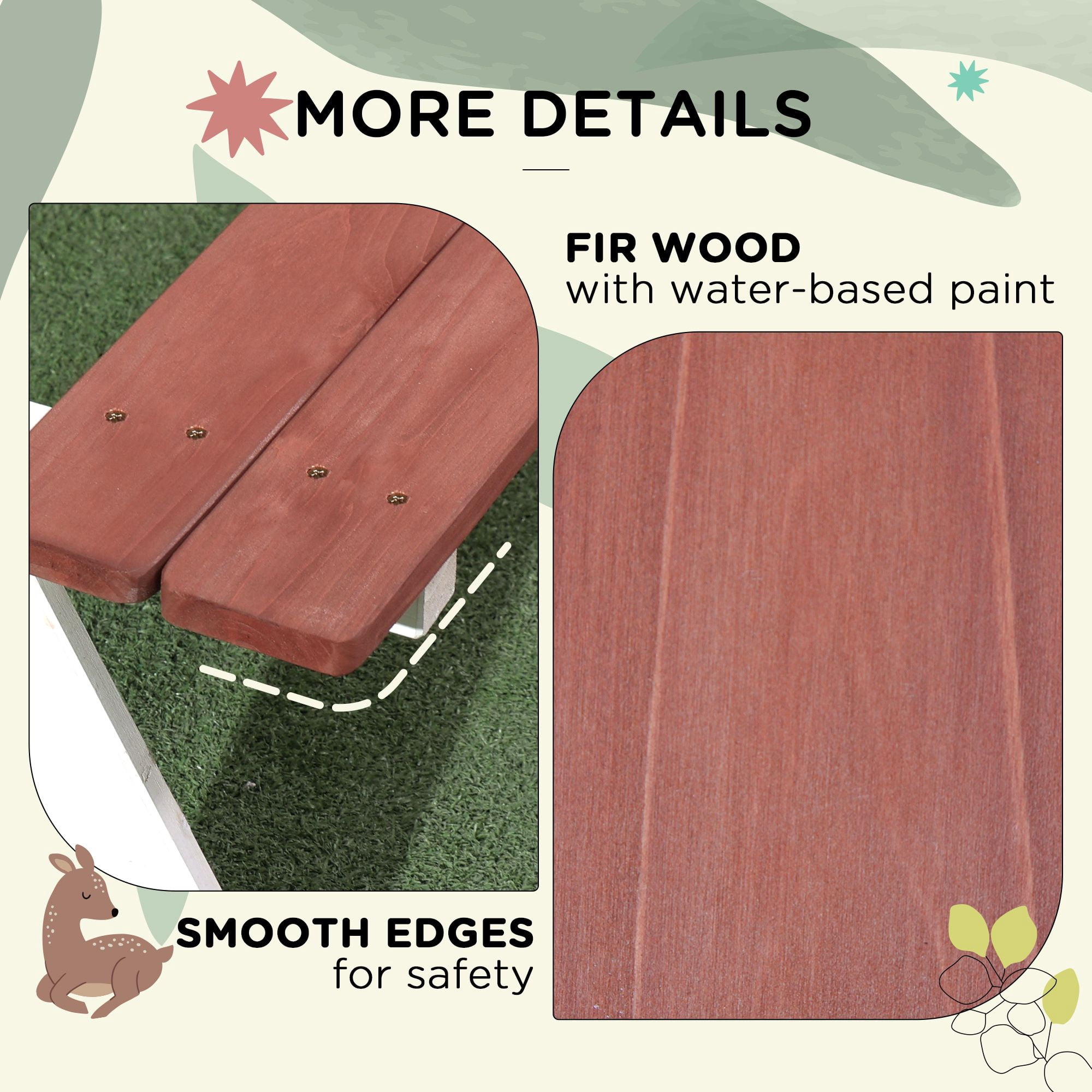 Kids Brown Wooden Picnic Bench Table Set, Durable Outdoor Garden Furniture, Ages 3-8