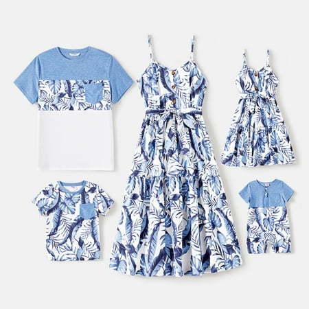 

PatPat Mommy and Me Family Matching Allover Leaf Print Naia Cami Dresses and Short-sleeve T-shirts