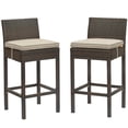 thumbnail image 1 of Modway Tabouret de Bar en Rotin pour Extérieur Marron et Beige (Ensemble de 2), 1 of 4