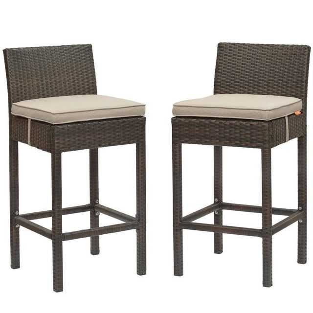 Modway Tabouret de Bar en Rotin pour Extérieur Marron et Beige (Ensemble de 2)