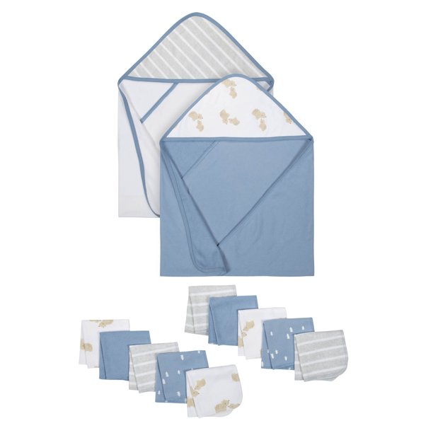 Wonder Nation Baby Boys Blue Hooded Towel and Washcloth Set, 12Piece