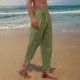 thumbnail image 1 of Pantalones largos para hombre, color liso, holgados, informales, con bolsillos, de lino, cintura elástica, con cordón ajustable, pierna dividida, de poliéster., 1 of 7