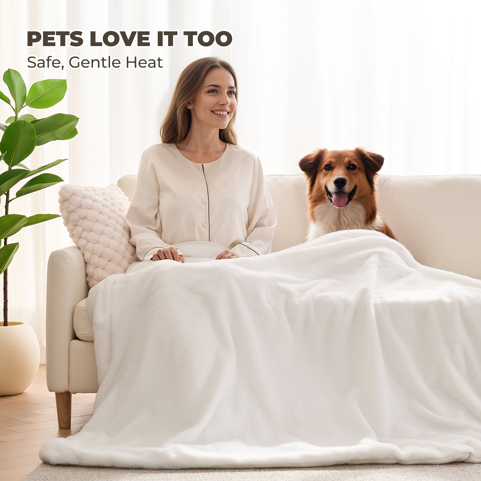 MARNUR Electric Throw Blanket 50"x60", Soft Faux Fur, 6 Heating Levels, 4 Hours Timer, Cozy Couch Blanket White