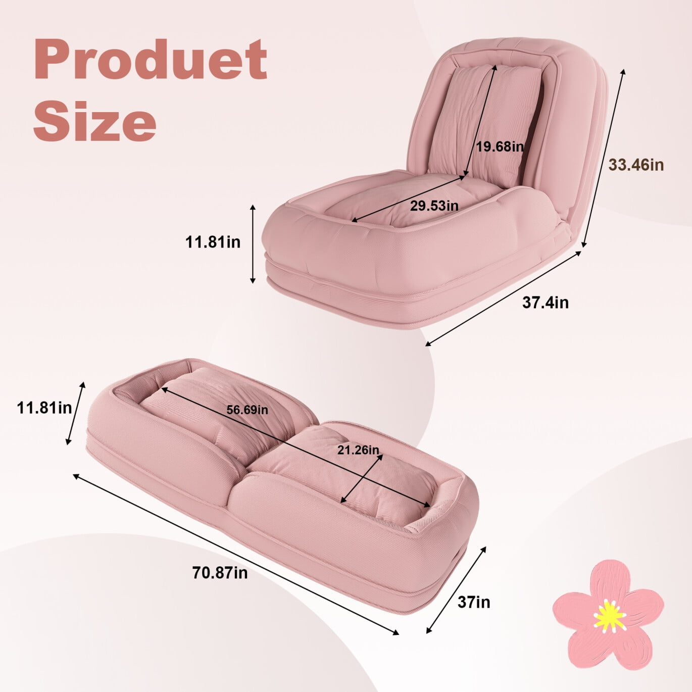 Human Dog Bed with 5 Adjustable Positions, 2 in 1 Folding Lazy Sofa Bed, Corduroy Orthopedic Big Bean Bed for Living Room, Pink