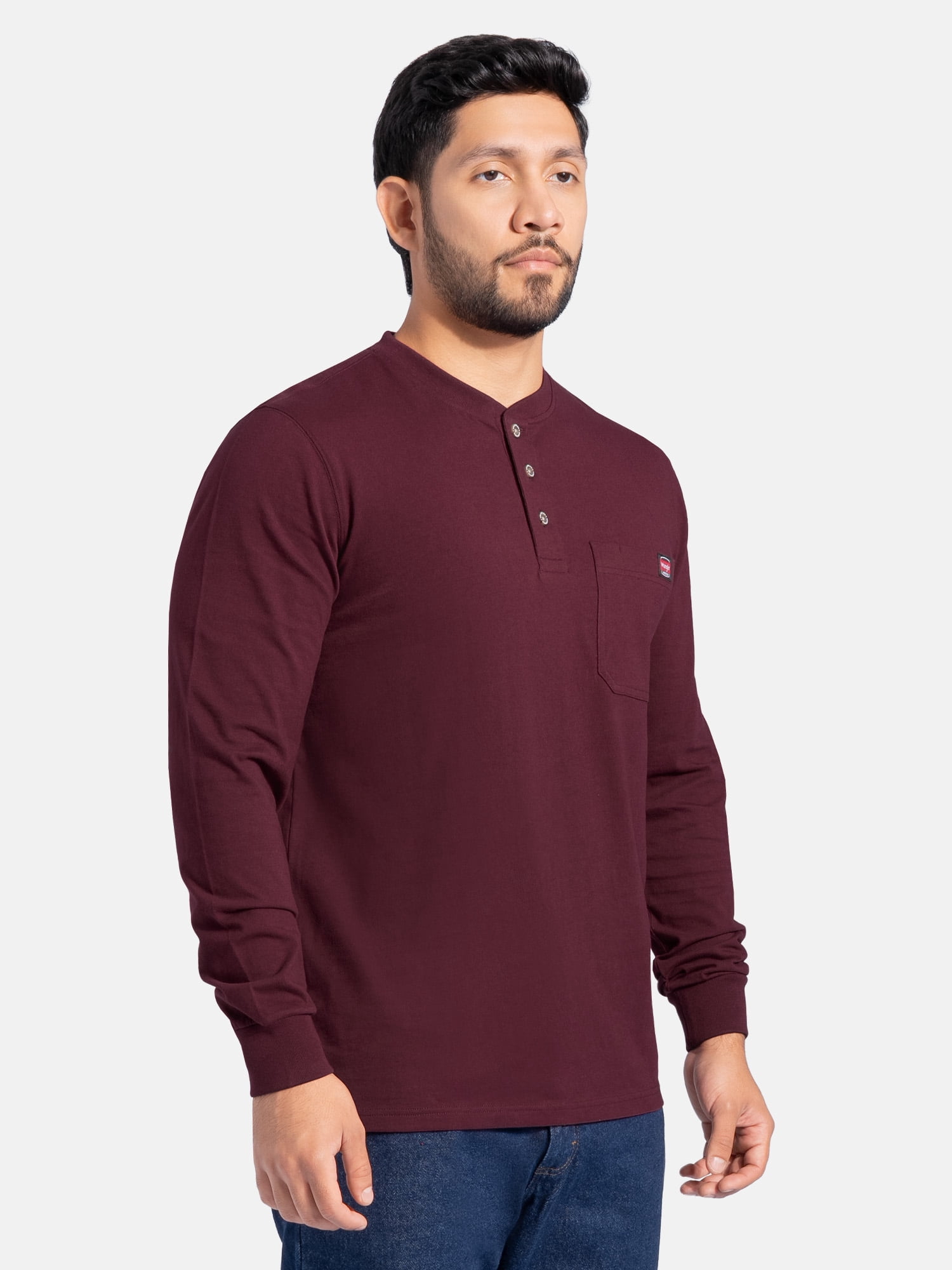Wrangler Workwear Men's Heavyweight Long Sleeve Henley Pen Pocket Shirt, Size S-3XL