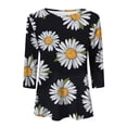 thumbnail image 1 of T-Shirt à Manches Courtes pour Femmes Liquidation T-Shirt en Chiffon pour Femmes Blouses pour Femmes Chic Décontracté Chic Col Rond Manches 3/4 Hauts Été Chemises à Imprimé Floral Coupe Décontractée Tee, 1 of 5