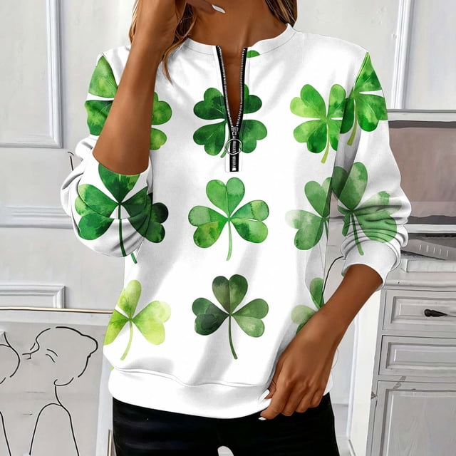 TaTaai Women St. Patrick's Day Print Casual Loose Round Neck Sweatshirt Long Sleeve Pullover Top Soft Comfortable for Daily Home Office Streetwear Gift