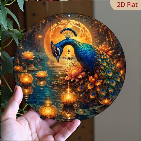 Gorgeous Peacock Unfolding Wings 'Vintage Aluminum Sign, Wall Decoration' (8x8In, 20x20Cm) Retro Sign for Man Cave, Workshop Pub Wall Decorative Signs & Plaques