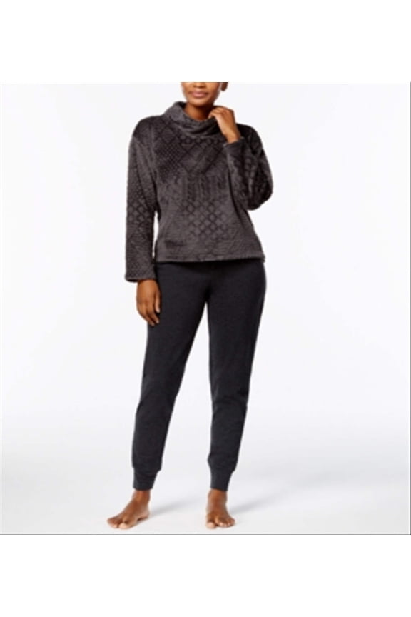 Women's Plush Textured Top & Jogger Pants Pajama Set Gray Size Medium