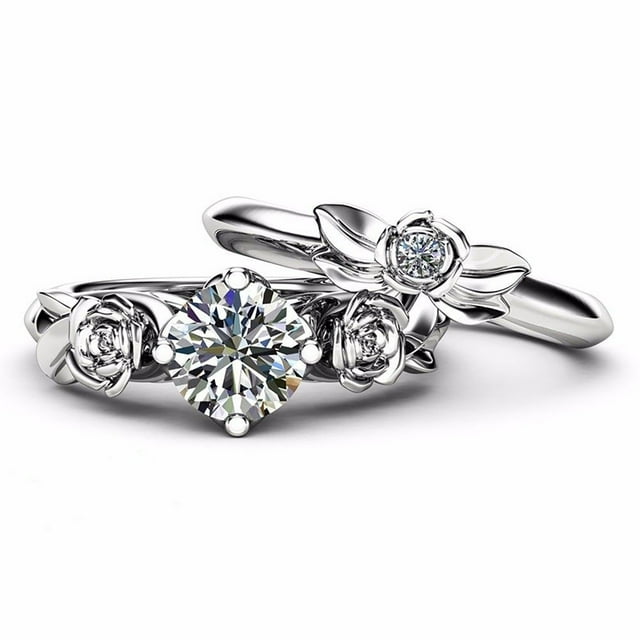 EGNMCR Bagues Femmes Mode Rose Fleur Diamant Bague Couple Bijoux