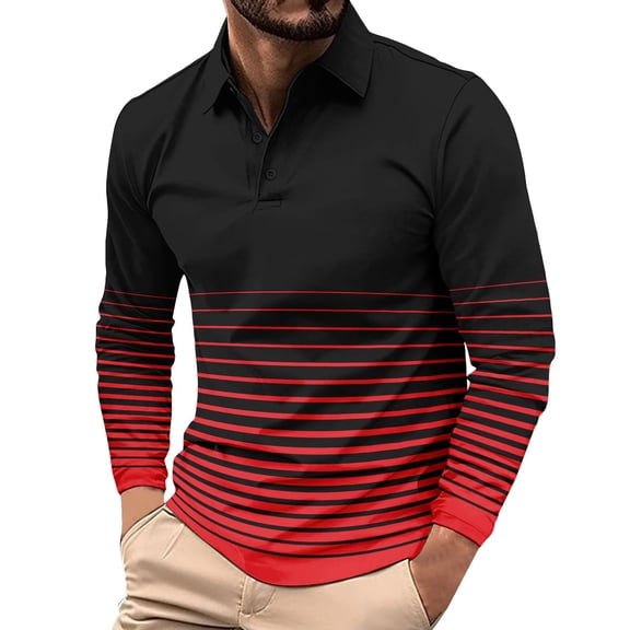 Big & Tall Golf Shirts for Men Plus Size S-5X Long Sleeve Tshirts Shirt Mens Casual Stripe Printed Pullover Button Collared Athletic Workout Tops