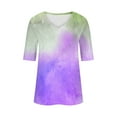 thumbnail image 3 of Hvot&aat Women's Fashion Tie Dye Gradient Printing Tees V-Neck Casual Short Sleeve Loose Tops Trending T Shirts, 3 of 4