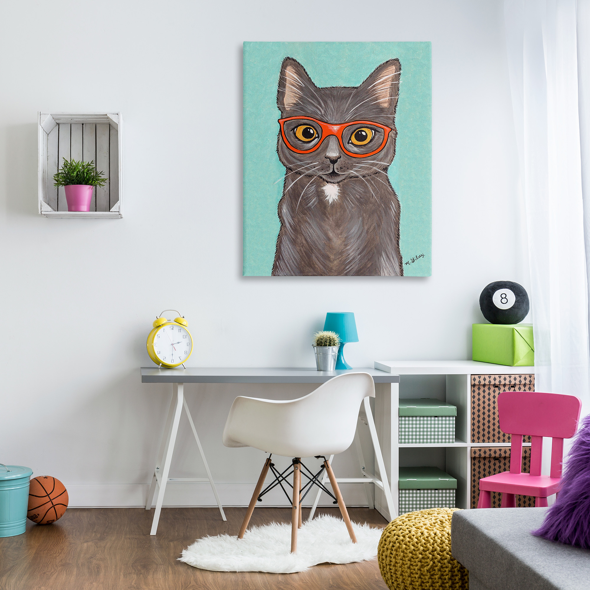 Stupell Industries Hipster Cat Red Glasses Animals & Insects Painting Gallery Wrapped Canvas Art Print Wall Art, 36 x 48