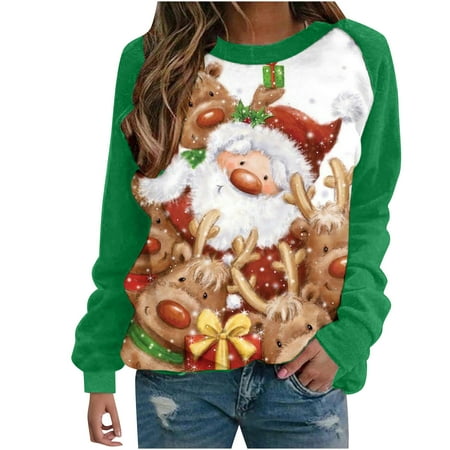 

LYXSSBYX Matching Family Christmas Pajamas Womens Casual Long Sleeve Christmas Printed Round Neck Pullover Top Blouse T-shirt