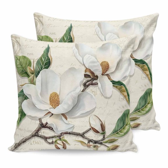 Pillow Covers 20x20 Set of 2, Botanical Flowers Square Throw Pillow Covers for Couch/Sofa/Living Room, Vintage Rustic White Floral Leaves Decorative Soft Pillowcases for Couch Throw Pillows
