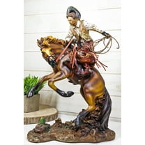 Rustic Western Cowboy With Hat And Rope On Rearing Bronco Horse Rodeo Figurine