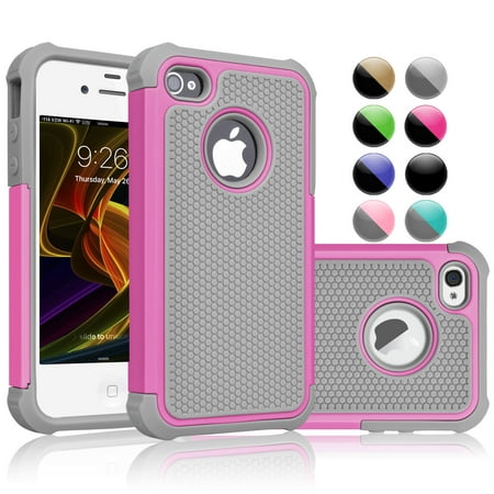 iPhone 4S Case,iPhone 4 Case,Njjex Shock Absorbing Impact Defender Rugged Slim Grip Bumper Cover Shell Plastic Outer Rubber Silicone Inner Case For iPhone 4S /