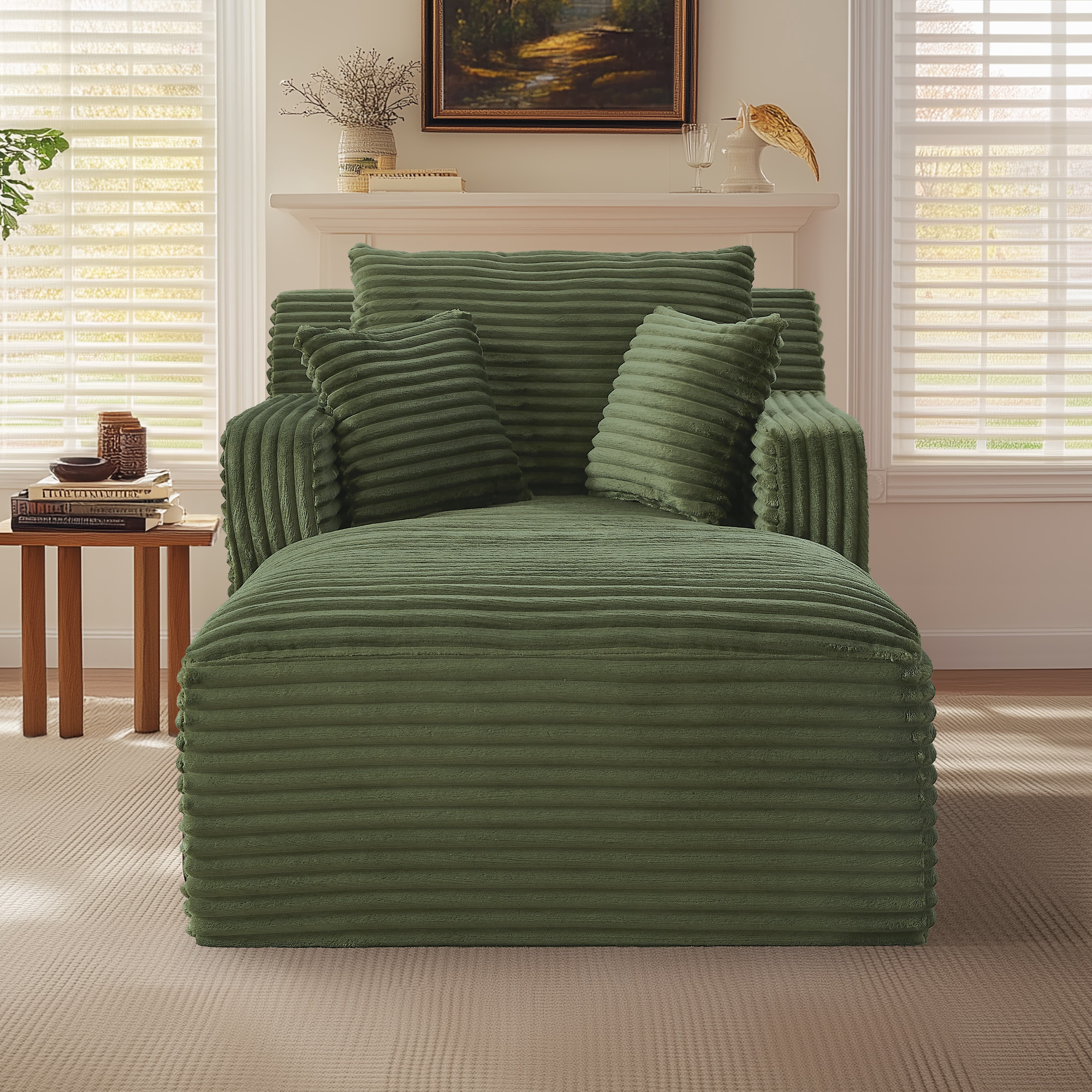MAYEERTY Single Corduroy Chaise Lounge Sofa, Modern Couch with Spring Cushion for Apartment, 65*39*33"Green